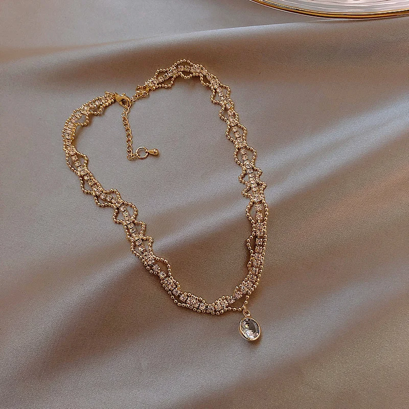 

Rhinestone Chain Pendant Necklaces For Women Girls Gold Silver Plated Chain Choker Necklace Party Wedding Birthday Fine Jewelry