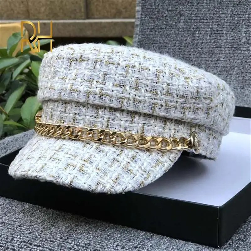 Женская твидовая Кепка в стиле милитари элегантная плотная восьмиугольная шляпа