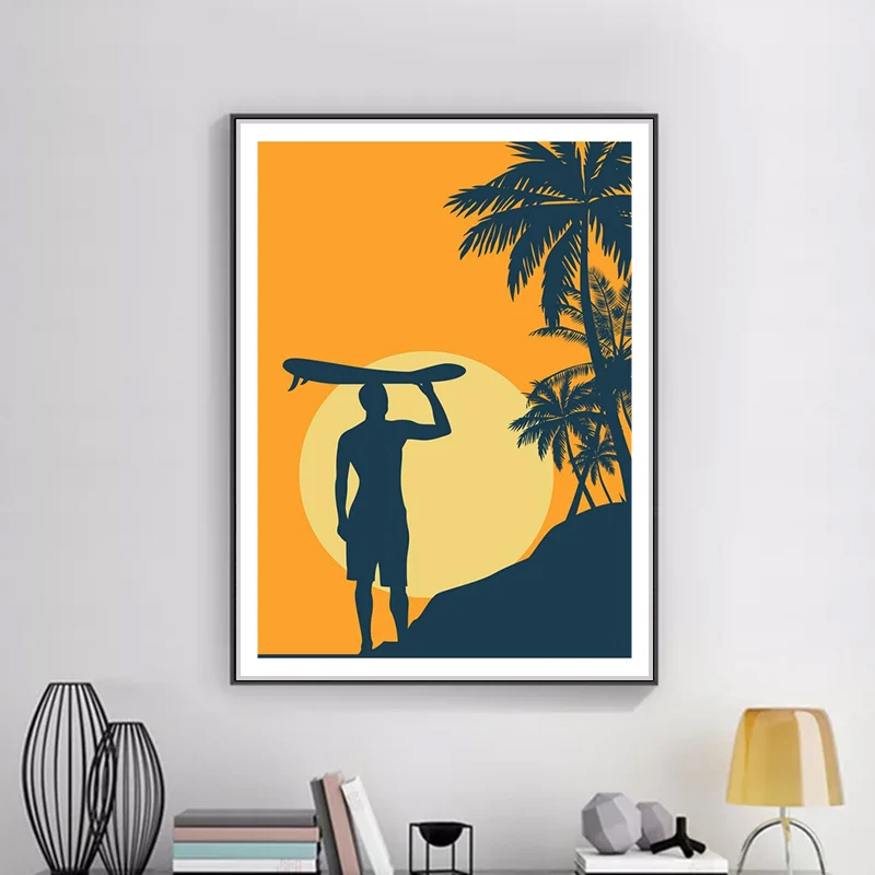 Винтажная Картина на холсте постеры из крафт бумаги с покрытием для серфинга у