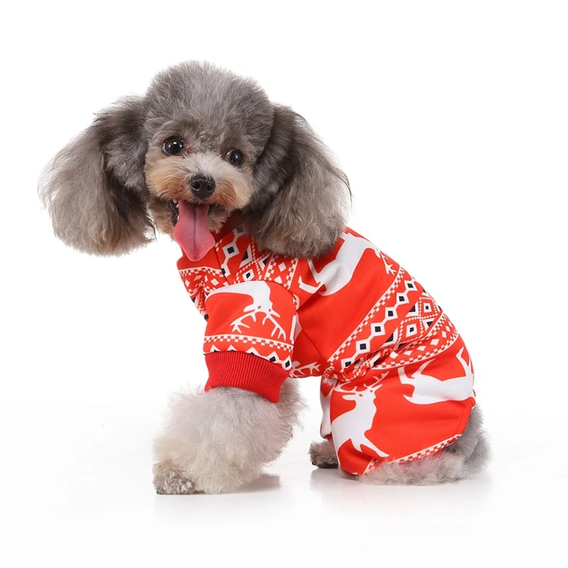 Pet Autumn And Winter Warm Clothes 4-legged Jumpsuit Christmas Elk Snowman Printed Sleepwear For Small Medium Dogs