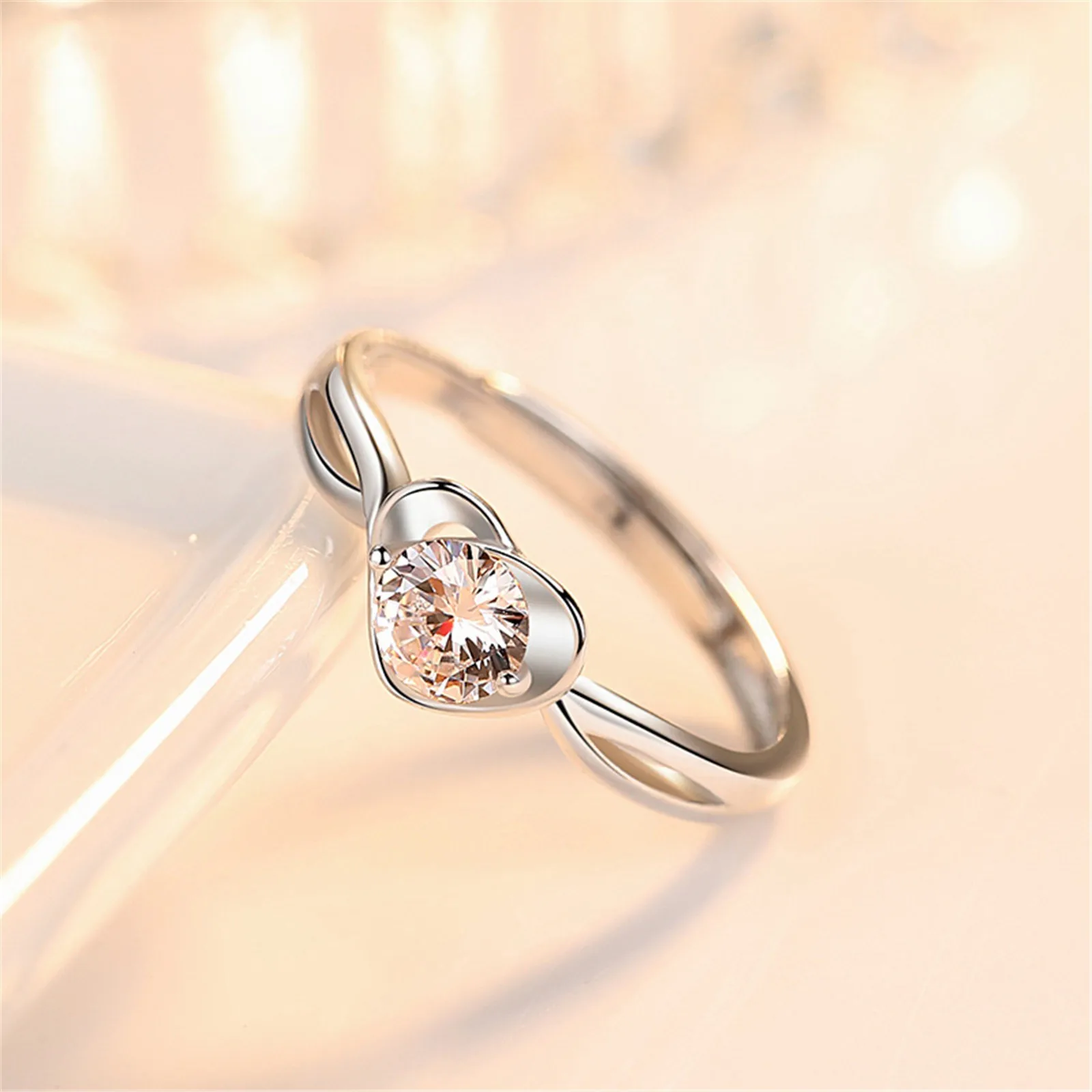 Винтаж Цвет: старое серебро 2021 Для женщин Чистый Мельхиор любовь кольцо с алмазом