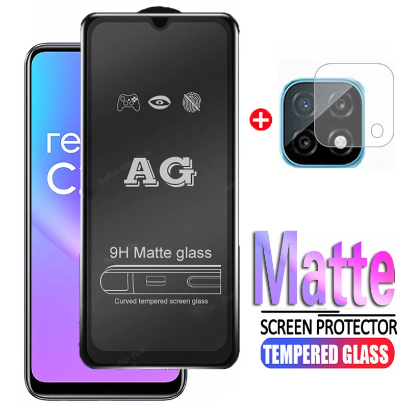 2 в 1 матовое закаленное стекло для Oppo Realme C25 C25s полное клеевое Защитное экрана