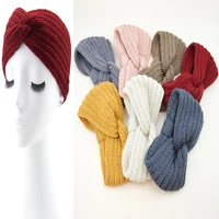 new solids wool knitting double sided headband women high end cashmere soft elastic turban headwear girl sweet hair accessories