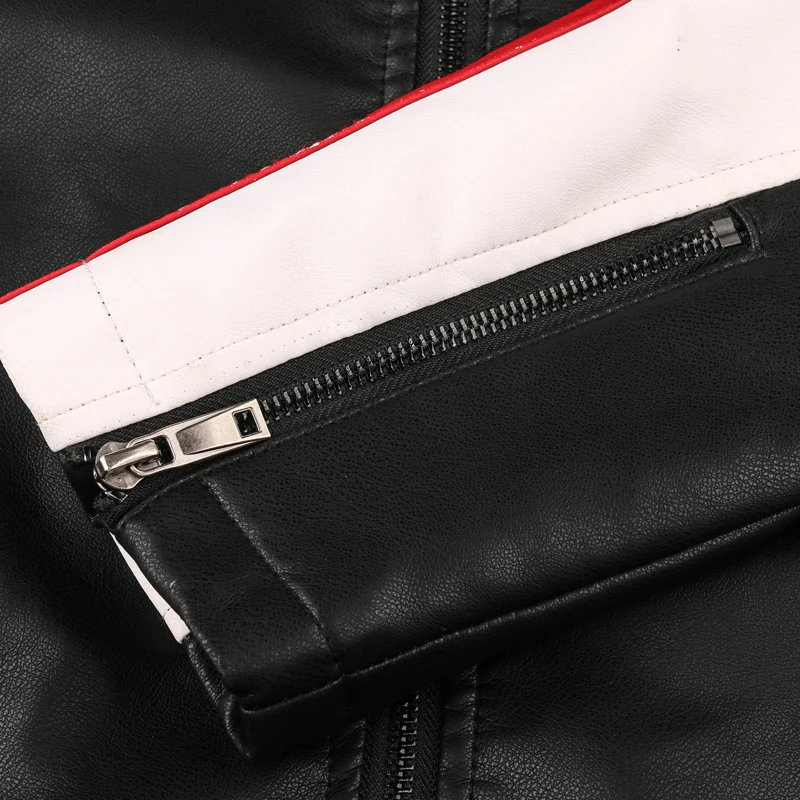 

men PU New leather jacket casual stand collar splice locomotive clothes winter men's plus velvet warm Slim leather jacket coat