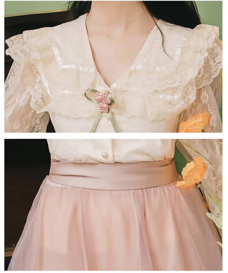 Женский элегантный костюм с юбкой расклешенные рукава милая кукла кружевная