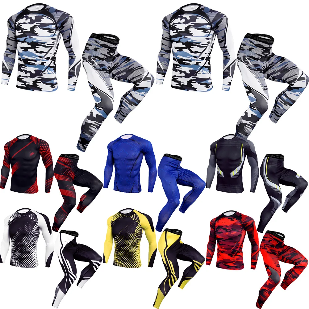 New Brand Casual Mens Compression Clothes Set Fitness Running Basketball Male Skinny Quick Dry Training Suit Exercise Costume