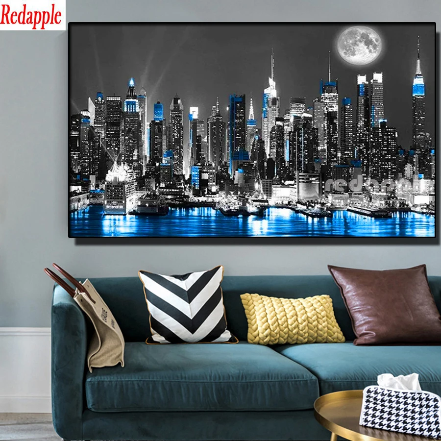 

5D DIY Diamond Embroidery blue new york black night city landscape Cross Stitch Diamond Mosaic Rhinestone Needlework Handicraft
