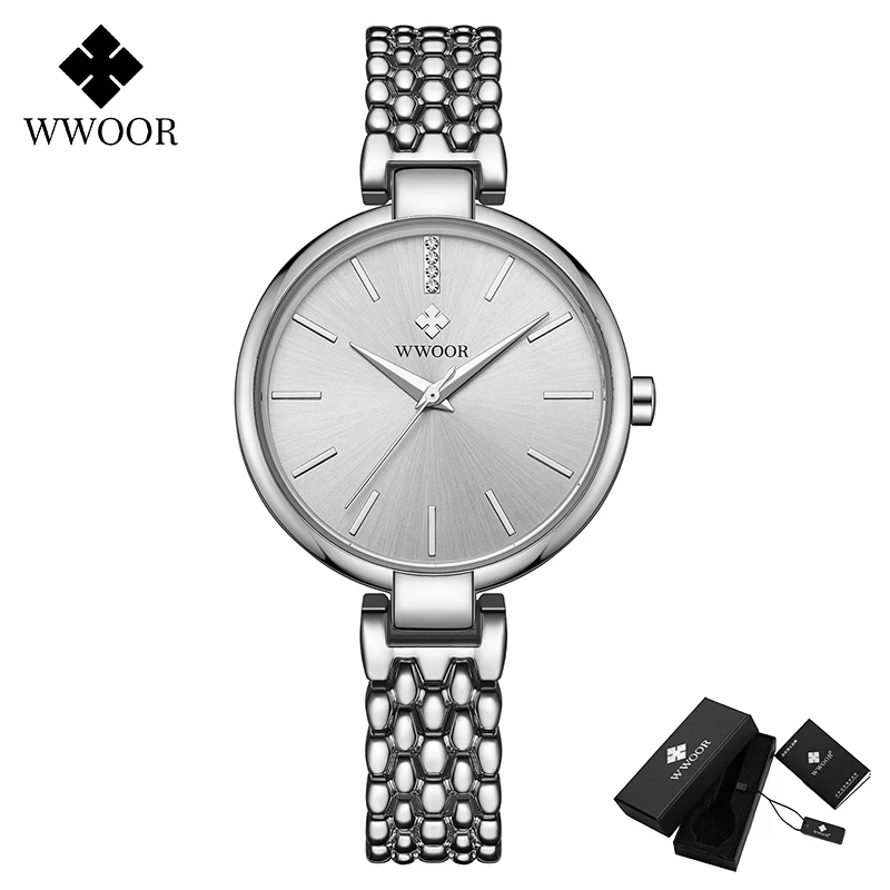 

Reloj Mujer WWOOR Luxury Silver Bracelet Watch For Women Top Brand Classic Quartz Women Wrist Watch Dress Exquisite Watches Girl