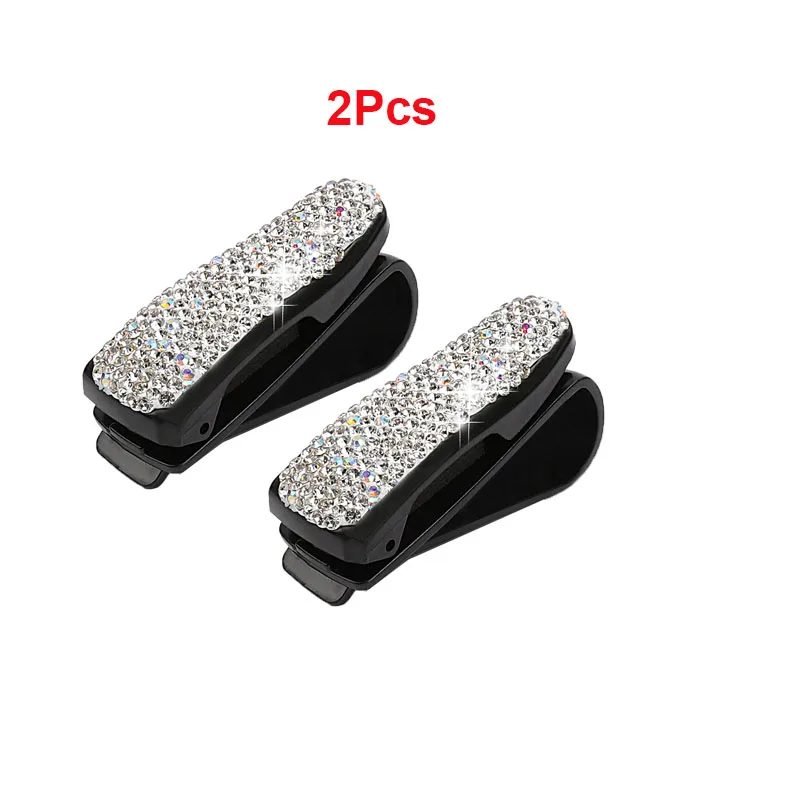

2PCS/Set Rhinestone Diamond Sun Visor Glasses Fastener Clip Sunglasses Eyeglasses Holder Portable Clip Auto Car Ornament
