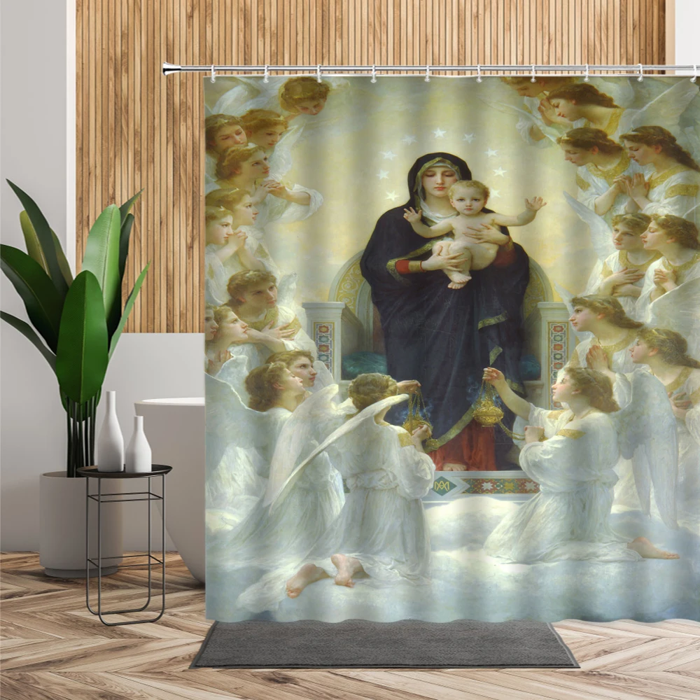 retro festival shower curtain set angel cow animal pattern bathroom decor easter living room wall cloth bathtub hanging curtains free global shipping