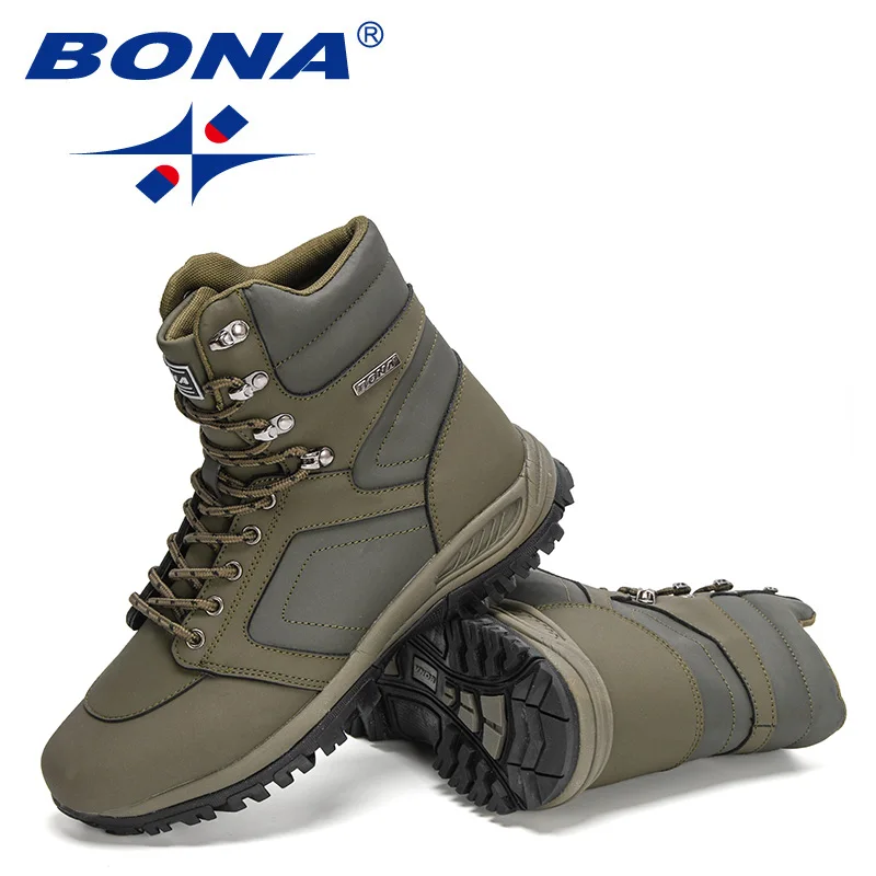 BONA 2022 New DesignersAction Leather Winter Ankle Boots Men Tactical Plush Anti-Skidding Classical Footwear Man Hiking Boots