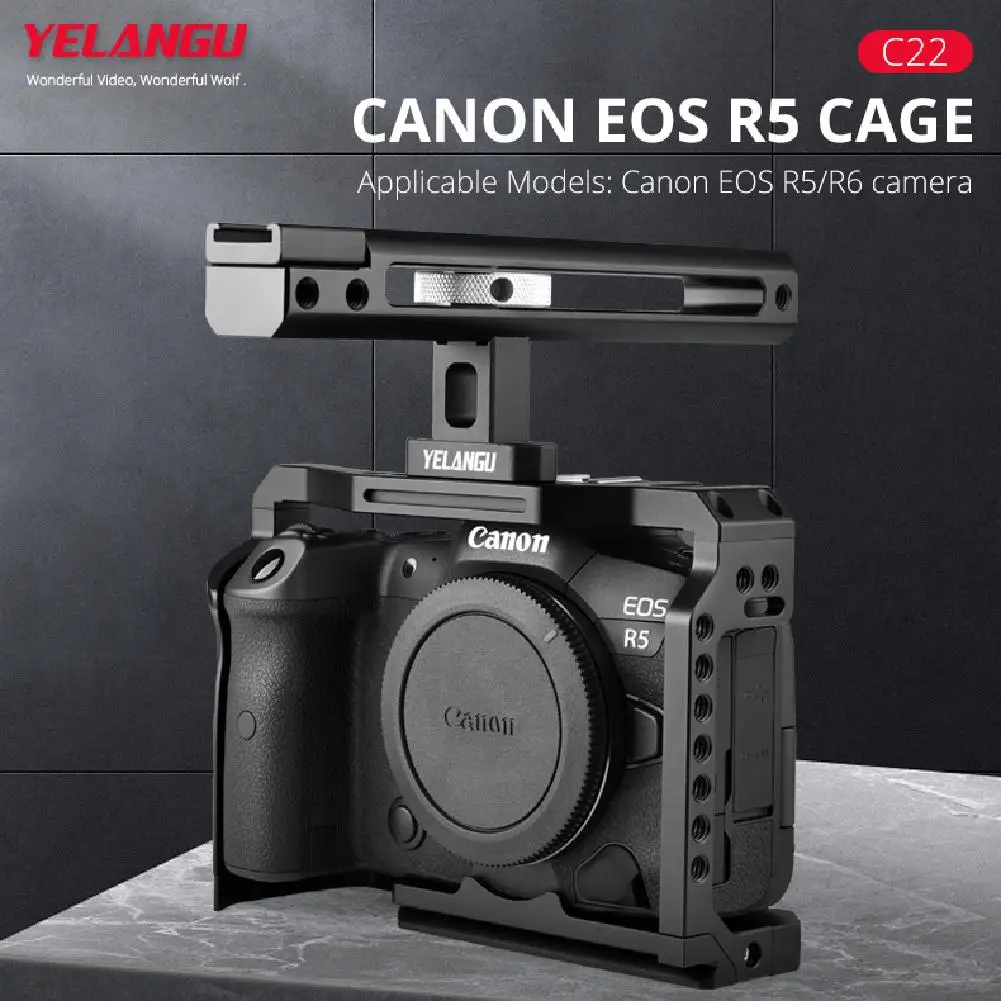 

YELANGU Metal Camera Cage + Handle with 1/4 and 3/8 threaded holes for EOS R5/R6 Camera Rig Video Rig