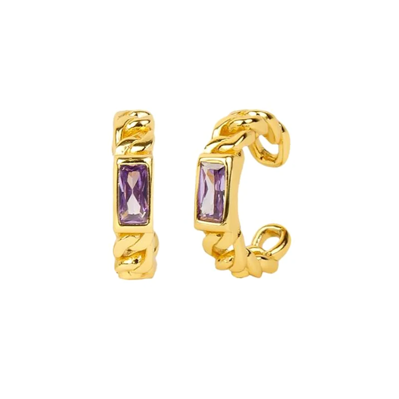 

1PC French Jewelry Temperament Earring 925 Sterling Silver Stone Crystal Hollow Gold Ear Clip Hypoallergenic Women And Children