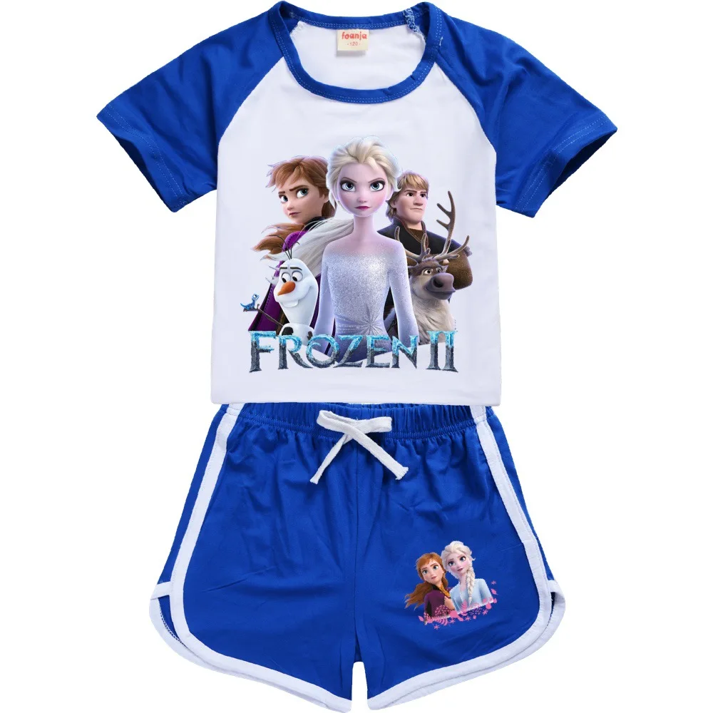 2021 Casual Baby Kid Sport Clothing Disney Frozen Anna Elsa Olaf Clothes Sets for Girls Baby Costumes Cotton T-shirt+Shorts Suit images - 6