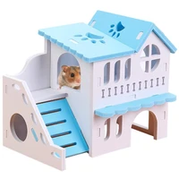 1 pcs small animal hideout house toy double layer hamster cage exercise toy wooden pet squirrel guinea pig rat villa with ladder
