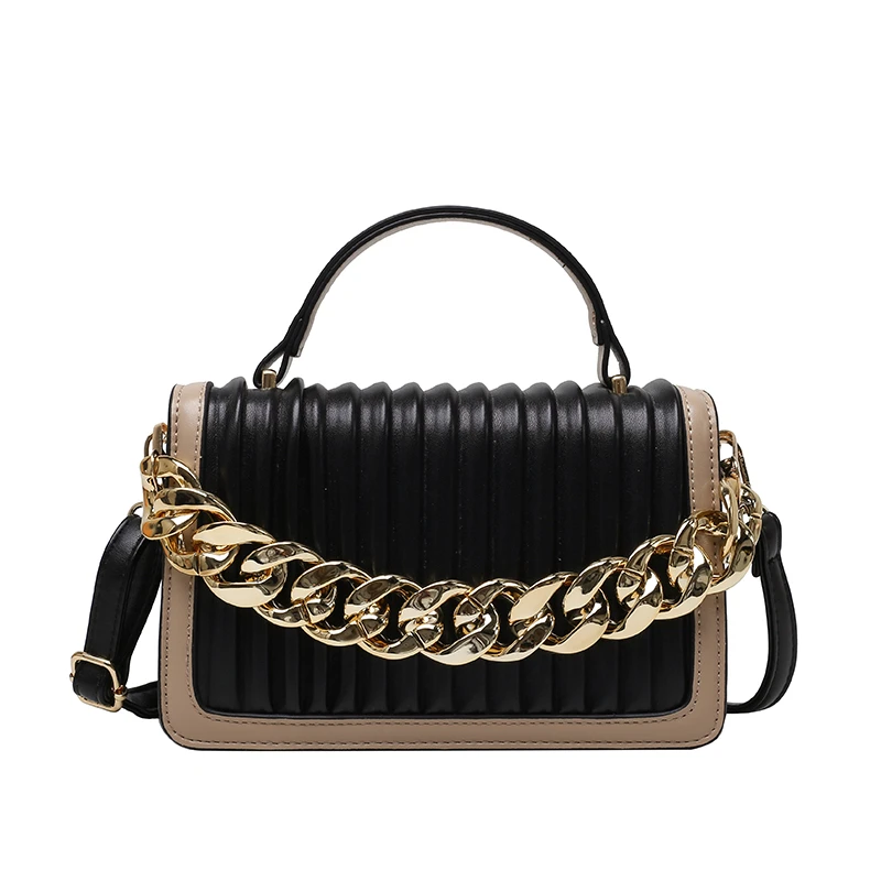 

Fashion Flap Handbag Small Crossbody Bag for Women High Quality Folds PU Leather Solid Thick Chain Ladies Shoulder Hand Bag Sac