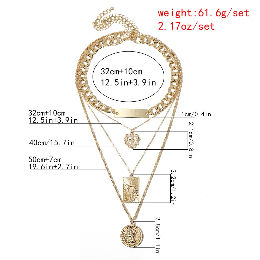 

4Pcs/Lot Multi Layer Virgin Mary Love Heart Pendant Choker Necklace for Women Carved Coin Choker Necklace Statement Jewelry