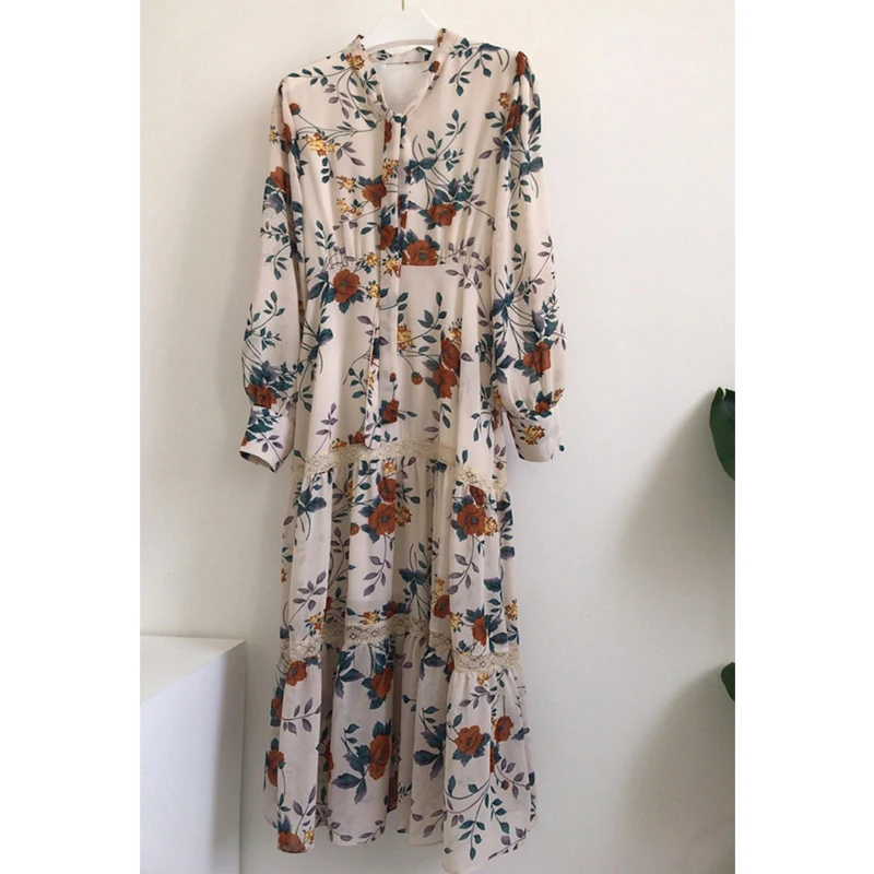 Женское шикарное кружевное платье-трапеция с цветочным принтом и высокой талией