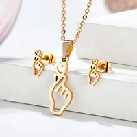 fashion heart finger earrings hand necklace pendant for women fashion stainless steel jewelry set show your love heart ear rings