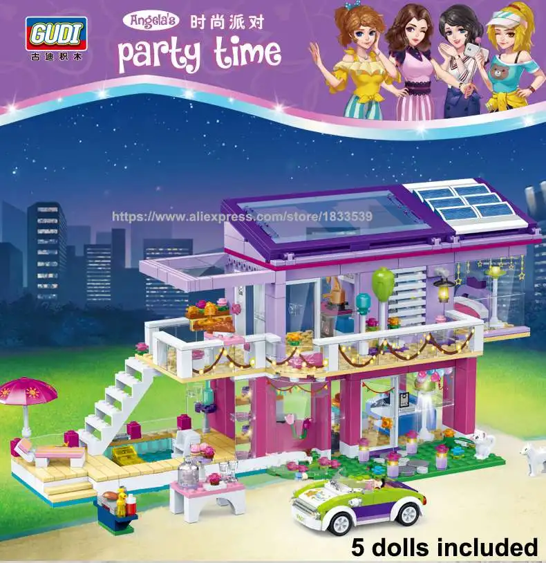 New GUDI City Girls Princess Fashion Party Building Blocks Sets Bricks Pet Dog Model Kids Gift Toys Compatible Friends