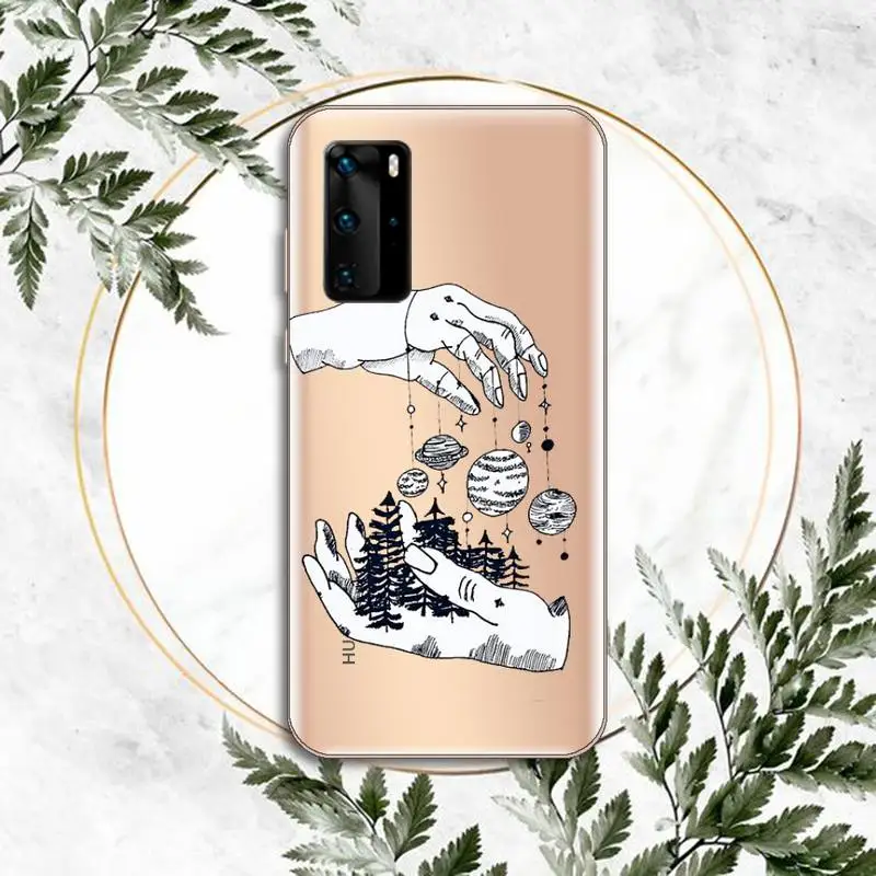 

Sun Universe Tattoo Eye Tattoo Phone Case Clear Transparent for huawei honor P 40 30 20 lite Pro 10 i 8 9 x p smart 2019