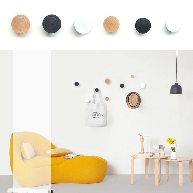 Настенная деревянная вешалка для одежды круглый крючок двери шляпы и пальто