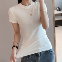 2021 new summer fashion korean t shirt o neck slim short sleeve tops female solid basic casual temperament tshirt woman