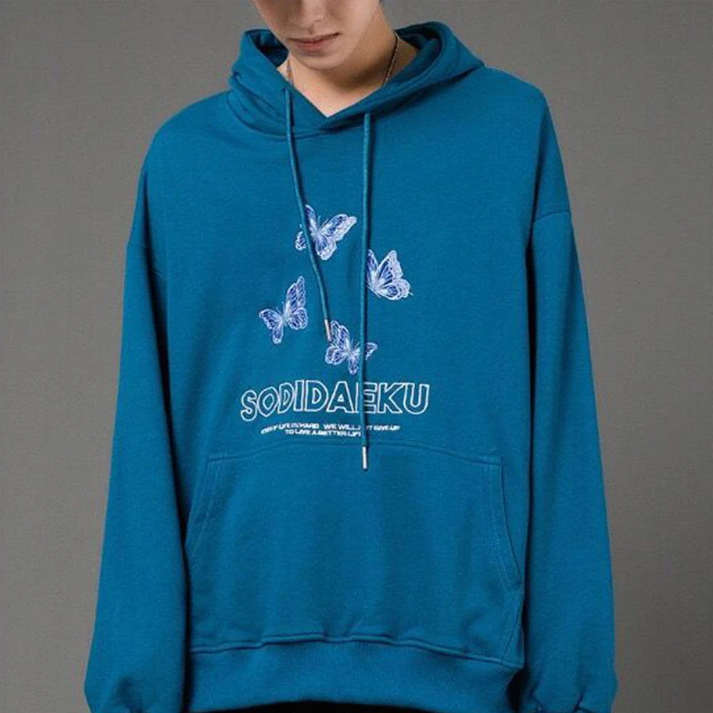 Мужской Хлопковый пуловер в стиле Харадзюку черный Свободный свитшот с