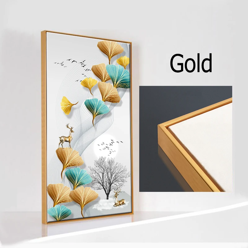 

Modern Luxury Hotel Decorative Floating Photo Frame Canvas Art Posters And Prints Elk Almond Leaf Picture Frame Wall Desktop