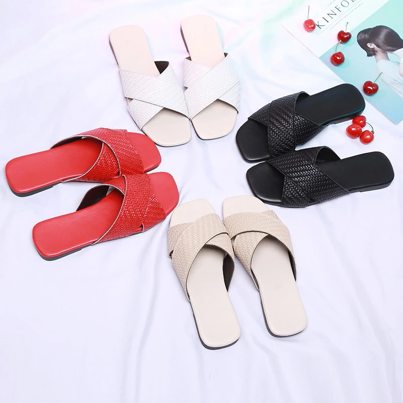 Шлепанцы женские из искусственной кожи AARDIMI сланцы плоская подошва однотонные