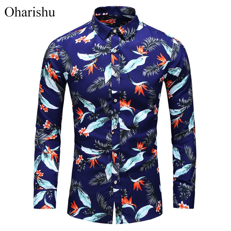 

New Autumn Mens Long Sleeve Printed Shirts Plus Size 5XL 6XL 7XL Button Down Social Hawaiian Floral Shirt Camisa Masculina