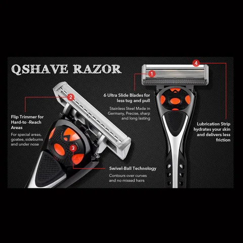 Бритвенное лезвие Qshave Black Spider, 6 лезвий для комфортного бритья — пример использования