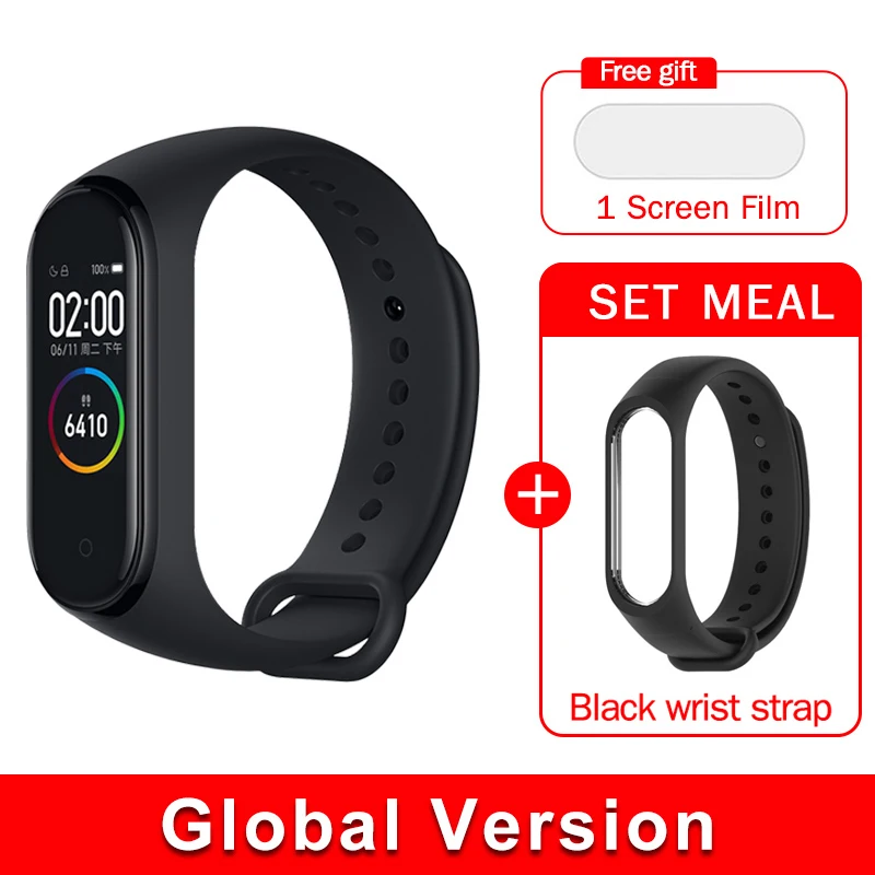 EN Add Black Strap Глобальная версия,, xiaomi mi band, 4 цвета, экран,, новейший музыкальный умный Браслет, пульсометр, фитнес, 135 мА/ч, bluetooth 5,0 - Цвет: EN Add Black Strap