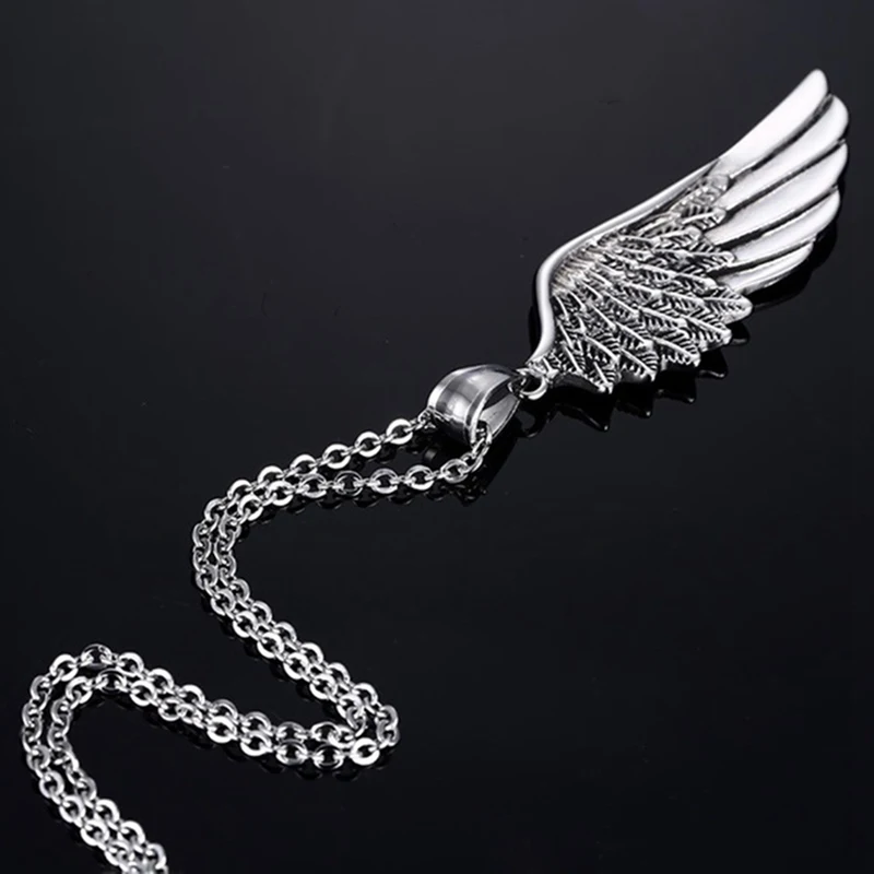 Punk Guards Necklaces Pendant For Men Stainless Steel Box Chain Guardian Angel Wings Necklace Collier Gift | Украшения и