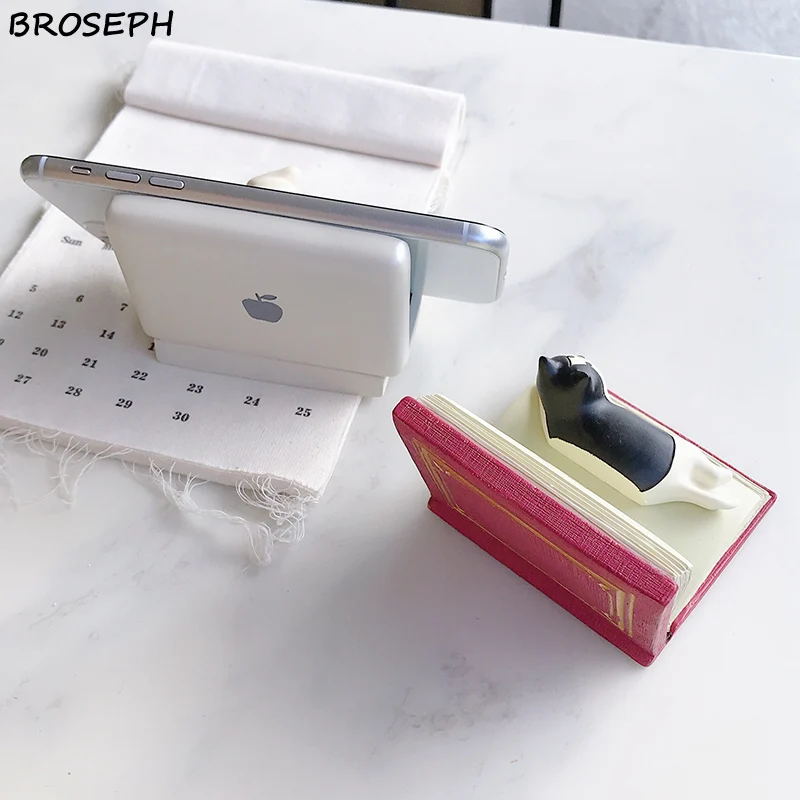 ins creative cute cartoon cat book computer phone holder resin crafts ornaments phone stand gift for friend girlfriend family free global shipping