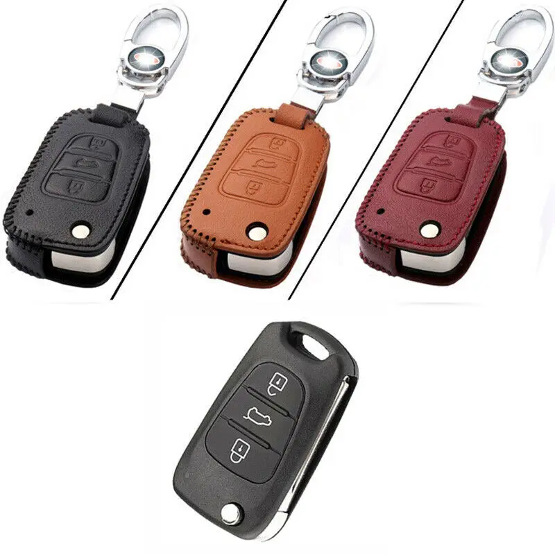 

PU Leather 3 Buttons Entry Remote Key Fob Protector Case Cover For Kia C