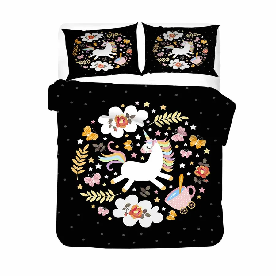 HELENGILI 3D Bedding Set Unicorn Print Duvet Cover Bedcloth with Pillowcase Bed Home Textiles #DJS-81 | Дом и сад