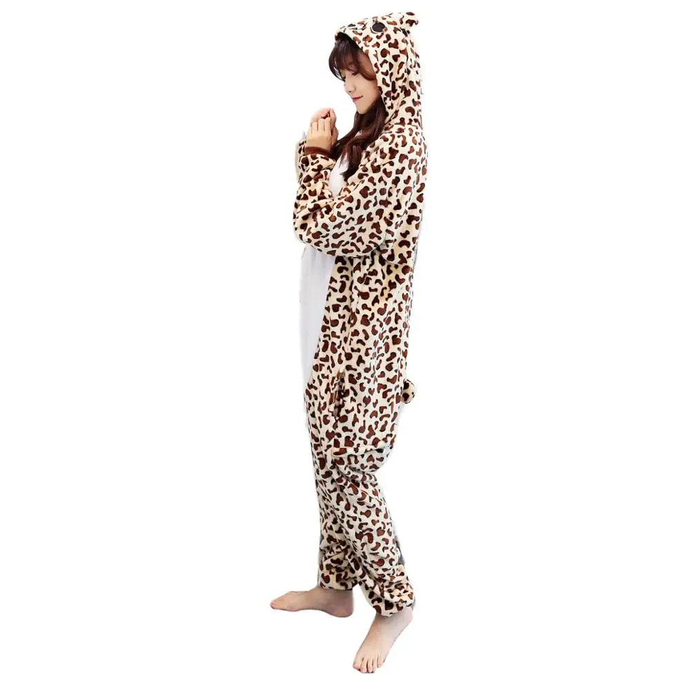 Unisex Adults Animal Pajamas Anime Onesie Leopard Bear Flannel Cartoon Cute Warm Cosplay Sleepwear