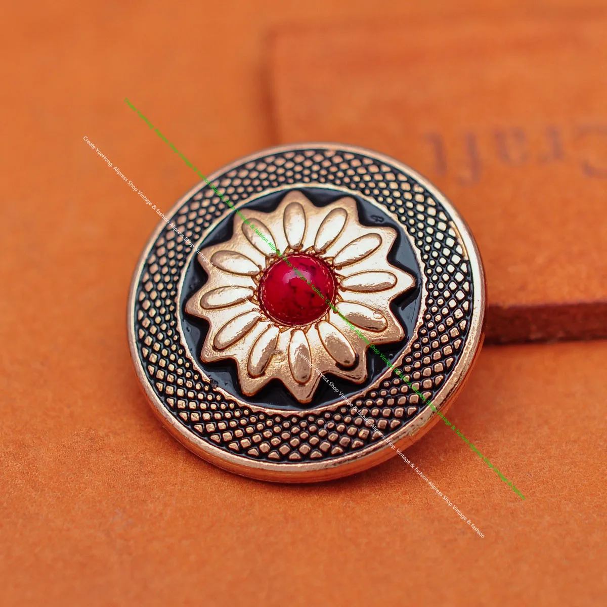 

10PC Gold Sun Flower RED Turquoise Leathecraft Saddle Tack Conchos Screwback 1"