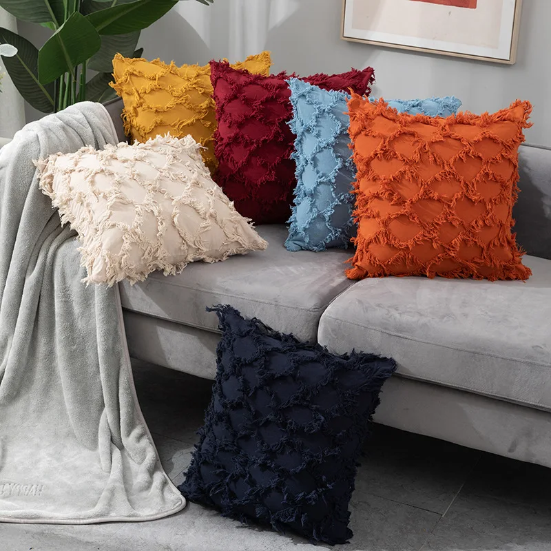 

Cushion Cover Tassels Square Pillow case Diamond Yellow Ivory Grey Cotton Pillow Cover 45x45cm Home Decoration Sofa 18"