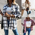 Женская клетчатая куртка с длинным рукавом, свободное винтажное пальто в стиле оверсайз на осень и зиму, 2020