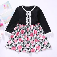new fall toddler girl clothes rose flower print button ruffles patchwork long sleeve party wedding princess kids girl dress 1 6y