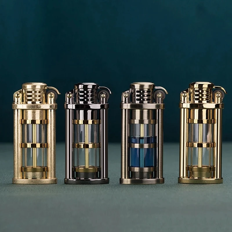 zorro gasoline kerosene lighter transparent oil bin creative windproof antique metal grinding wheel smoking accessories gadgets free global shipping
