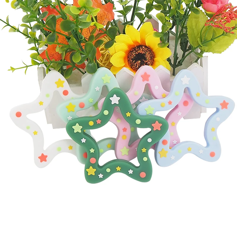 Chenkai-mordedores de estrella de silicona para beb&eacute;, chupete de dibujos animados de grado alimenticio, dentici&oacute;n para beb&eacute;, accesorios de enfermer&iacute;a y regalos, sin BPA, 5 uds.-1
