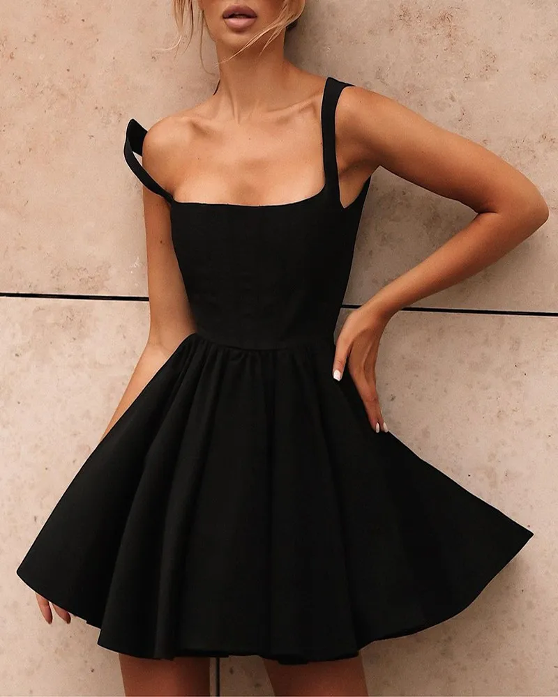 

mini dress women fashion Square Neck Sleeveless Little sexy Black Dress casual party dresses 2021