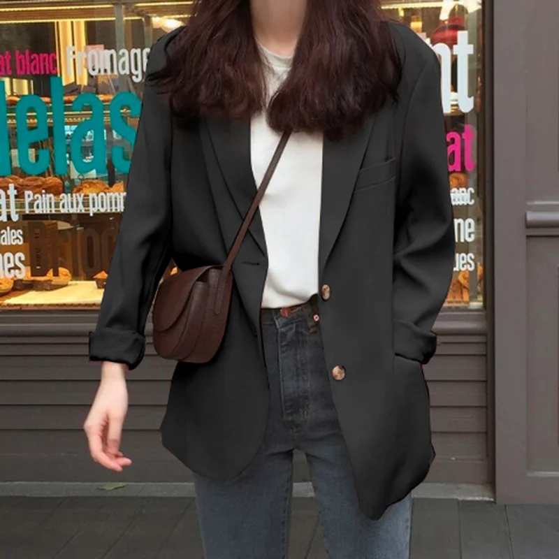 

GOOHOJIO 2020 New Single Breasted black Blazer Women Long Sleeve Office Ladies Blazer Autumn Jackets Outerwear Chic Coats Women