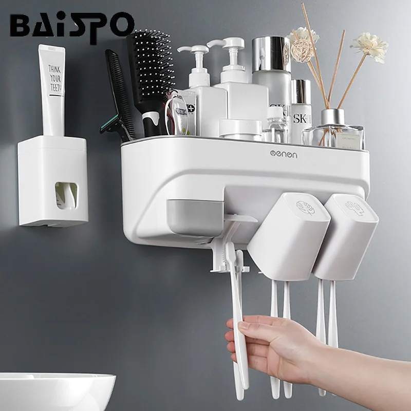 BAISPO держатель для зубных щеток автоматический диспенсер для зубной пасты соковыжималка для хранения ванной комнаты настенный набор аксессуаров для ванной комнаты