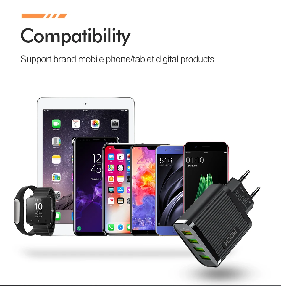 ROCK Quick Charge 3,0 зарядное устройство для телефона 4 порта USB 35 Вт QC 3,0 быстрое зарядное устройство для iPhone 11 Xiaomi huawei настенное зарядное устройство адаптер