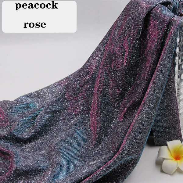 peacock rose 140 X 100CM Gradient Dancing Stage Sequin Glitter Fabric African Tissus Patchwork Tulle Weddings Party Decoration Fabrics - Color: peacock rose