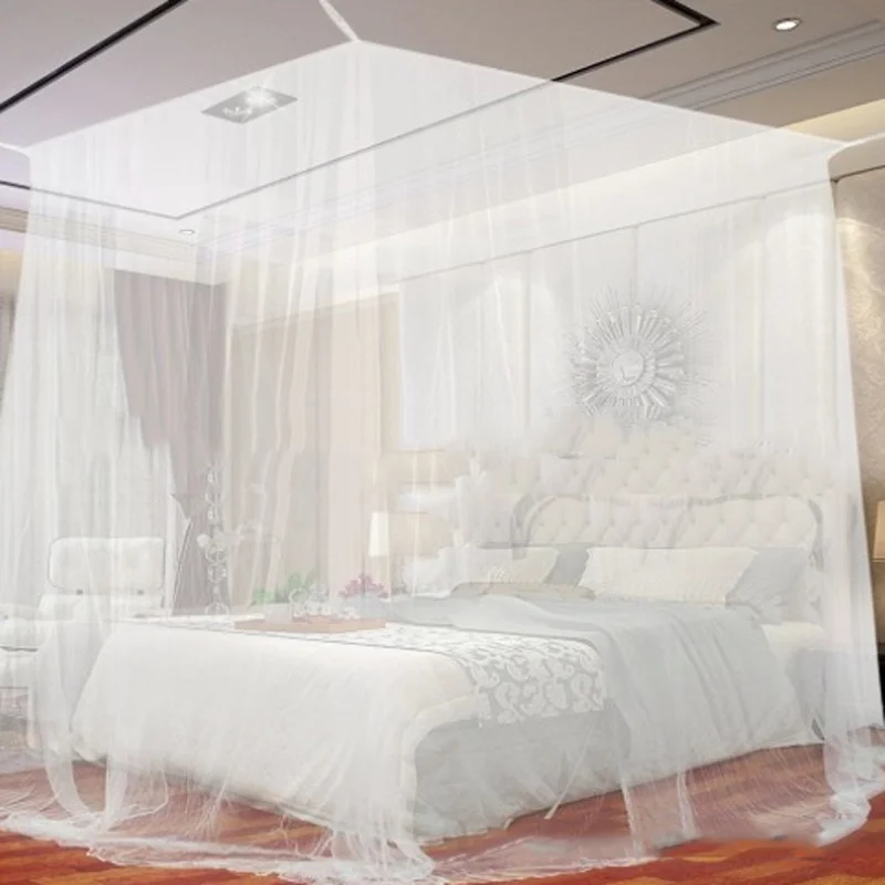 

White four corner awning mosquito net, for outdoor camping or bedroom, with storage bag, full net 200 * 200 * 180cm